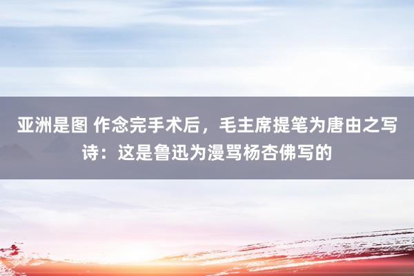 亚洲是图 作念完手术后，毛主席提笔为唐由之写诗：这是鲁迅为漫骂杨杏佛写的